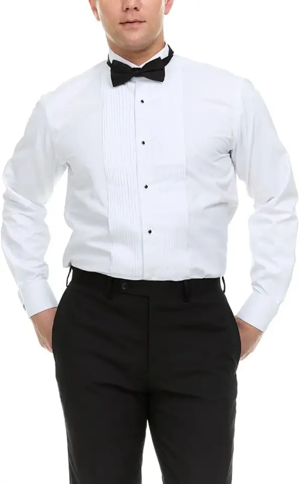 Adam Baker Men's Slim Fit Convertible Cuff Laydown & Wingtip Collar Tuxedo Shirt - Cufflinks & Bow Tie Included