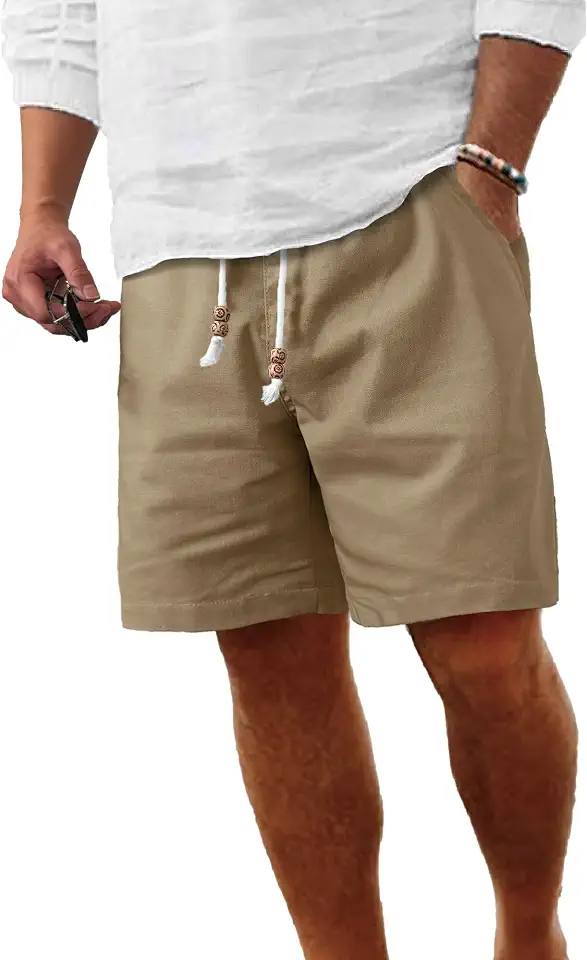 Comdecevis Men's Cotton Linen Casual Shorts