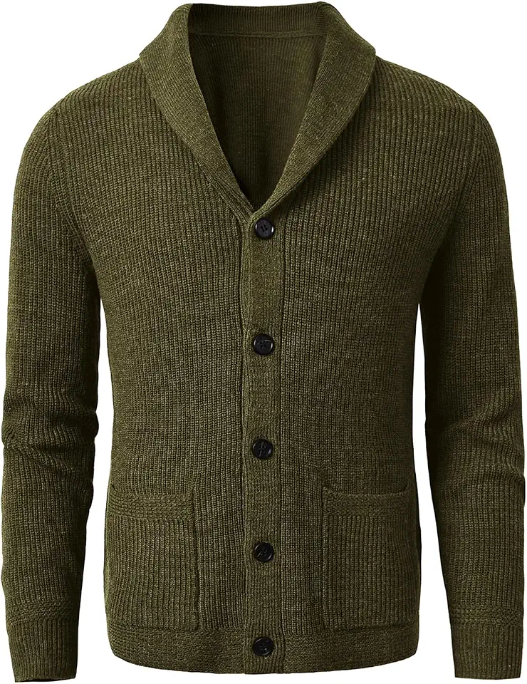 Men's Olive Green Wool Cardigan Sweater