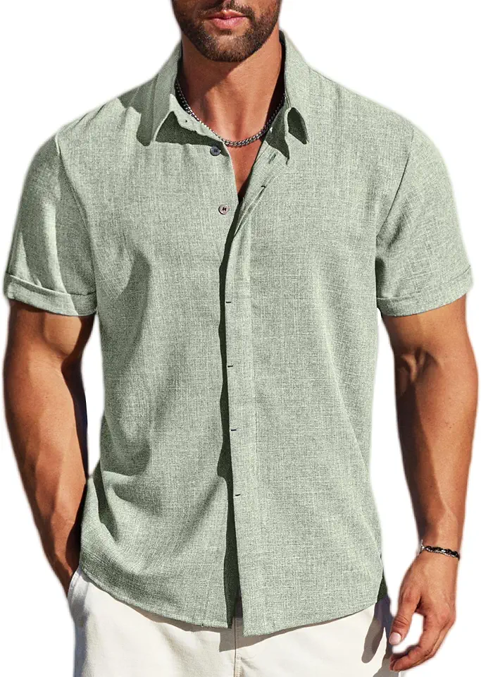 MAPICK Mens Linen Shirts Short Sleeve Button Down Shirt Casual Untucked Fit
