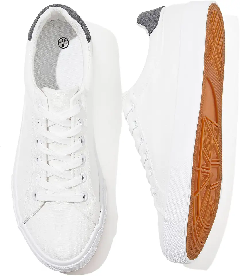 Rominz Mens White Canvas Tennis Shoes Canvas Sneakers