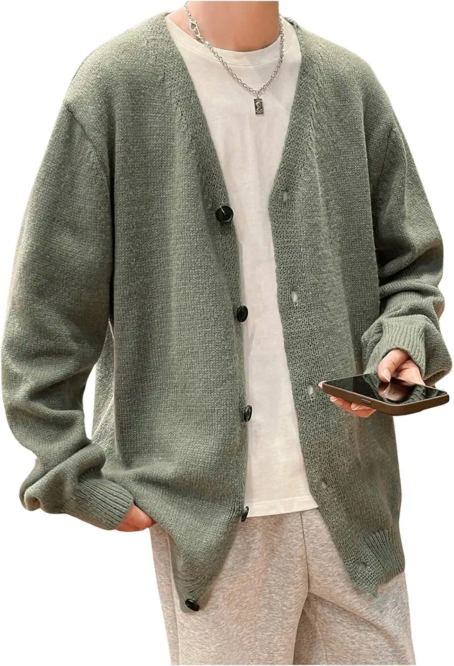 GORGLITTER Men's Oversized Cardigan Casual Button Up V Neck Fall Sweater