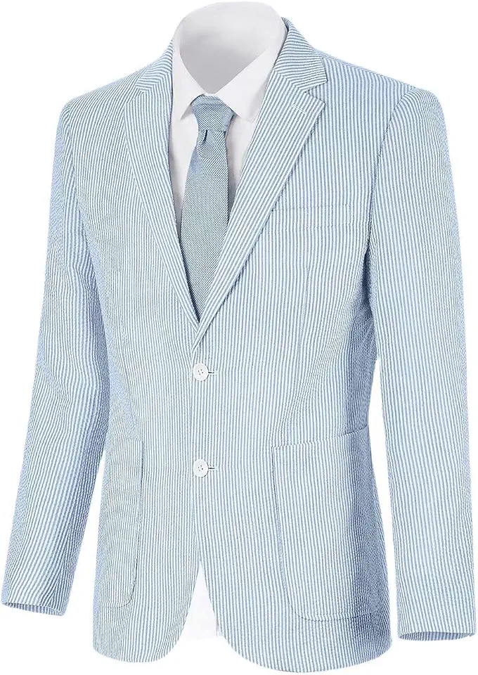 Men's Blue Striped Seersucker Suit Jacket
