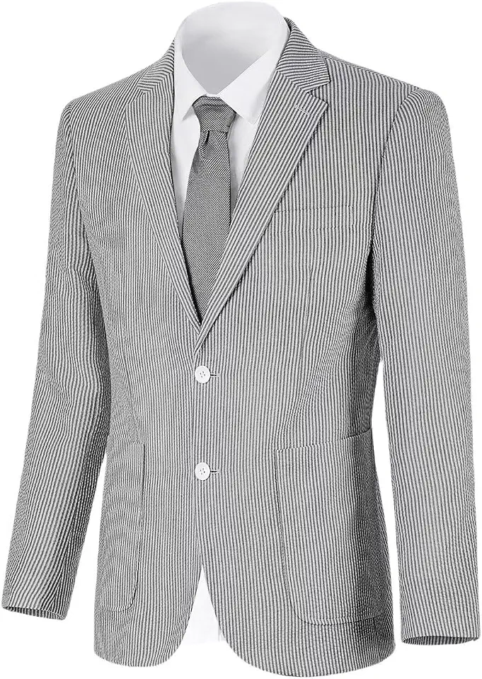 Global Recycled Standard Mens Seersucker Suit Jacket Summer Blazer Slim Fit Sport Coats Tux Jackets