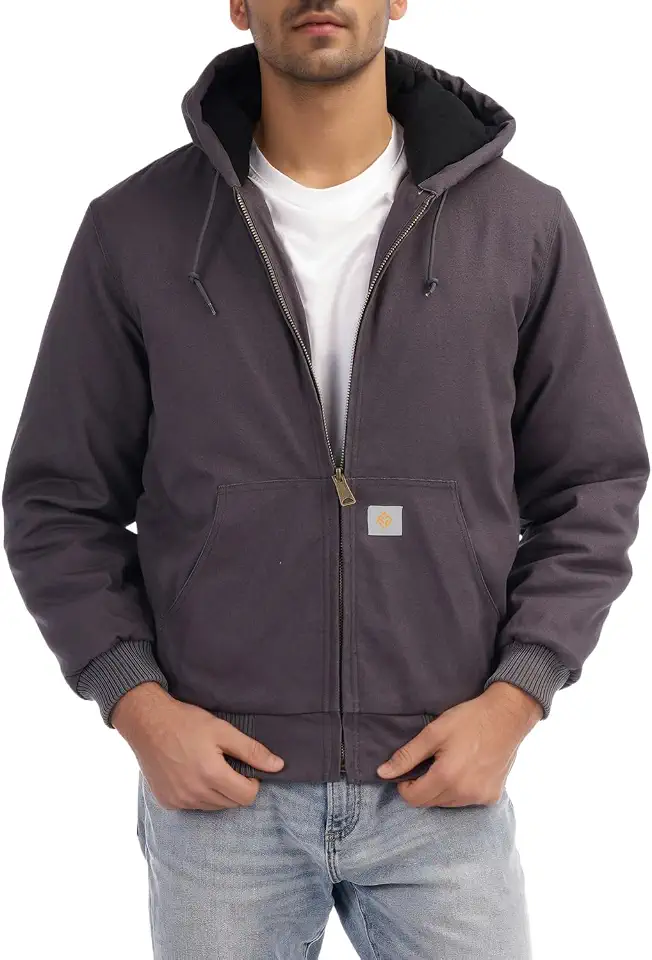 Men's Loose Fit Quilted Flannel Lined Workwear Waterproof Active Jacket Hooded Work Coat, Small, Black