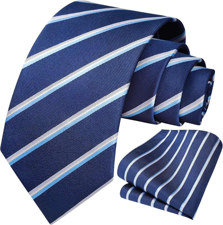 HISDERN Mens Striped Ties Classic Silk Woven Tie and Pocket Square Set Formal Business Necktie Handkerchief for Wedding