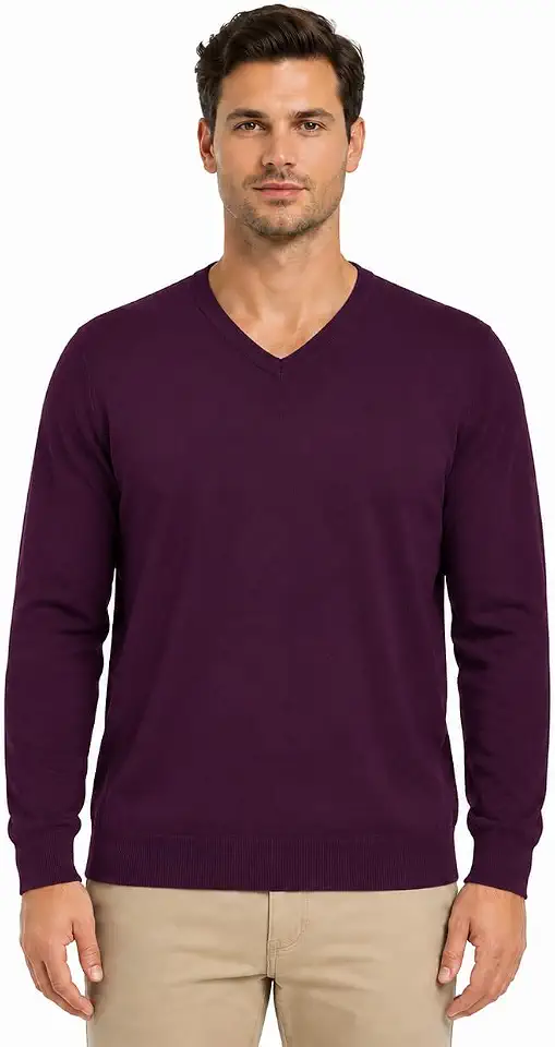 Krumba Mens Cotton Knit Sweater: Plus Size V Neck Pullover | Long Sleeve, 100% Cotton Soft, Ribbed Cuffs, Business Casual Wear, Breathable for Fall Winter Office