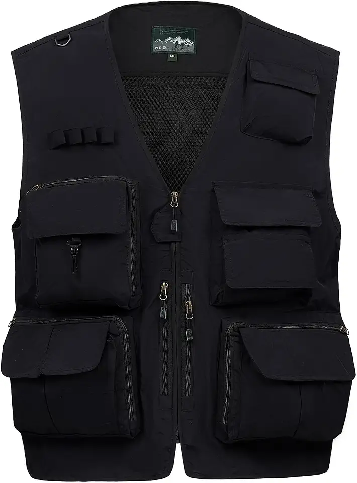 AOTORR Mens Outdoor Work Safari Cargo Photo Travel Fishing Vests for Men with Multi-pockets