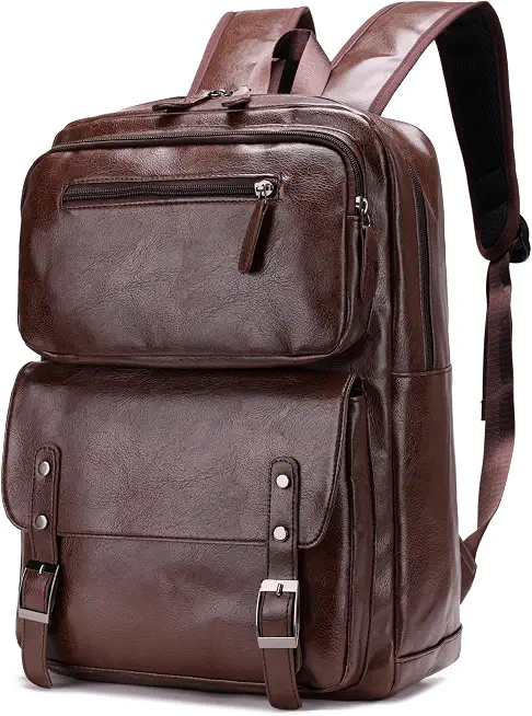 PU Casual Backpack,Men Women casual Leather laptop backpack,Daily commuter leather backpack,work bag (Brown)