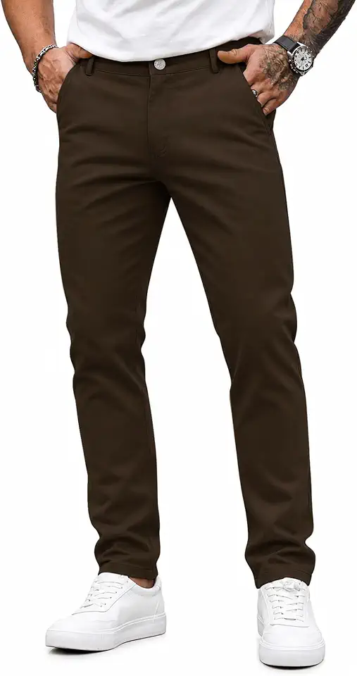 HUNGSON Mens Chinos Dress Pants Slim Fit Skinny Stretch Business Casual Golf Work Slacks Trousers