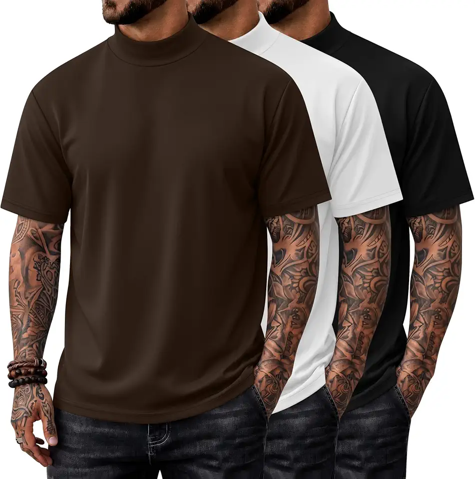 Ficerd 3 Pack Men's Mock Neck T Shirts