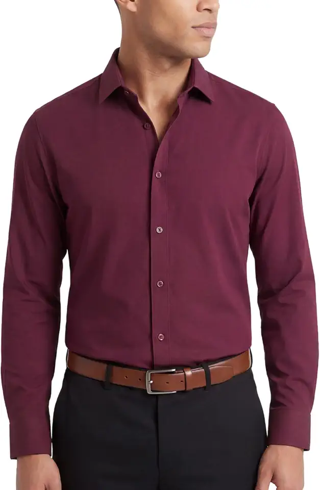 Tom Baine Men's Slim Fit Performance Dress Shirt – 4-Way Stretch, Wrinkle Free, Long Sleeve Solid Button Down