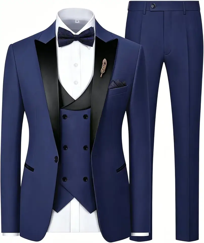 Global Recycled Standard Men Suit 3 Piece Slim Fit Peak Lapel One Button Tuxedo Set for Prom Wedding
