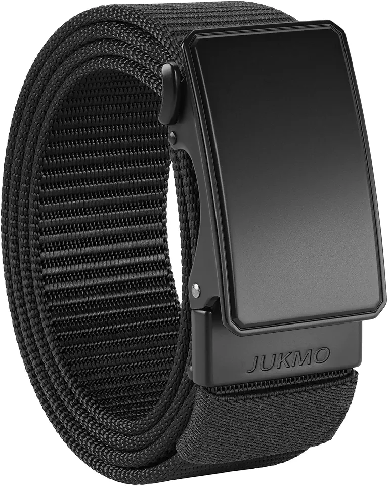 Global Recycled Standard JUKMO Men's 1.5" Nylon Ratchet Casual Belt for Jeans | Web Click Belt with Slide Buckle, No Holes Adjustable Trim to Fit , Gift Box