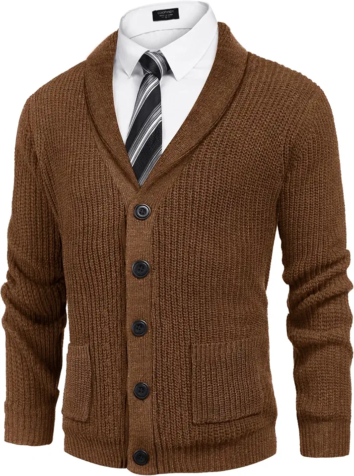 COOFANDY Mens Shawl Collar Cardigan Sweater Button up Sweater with Pockets
