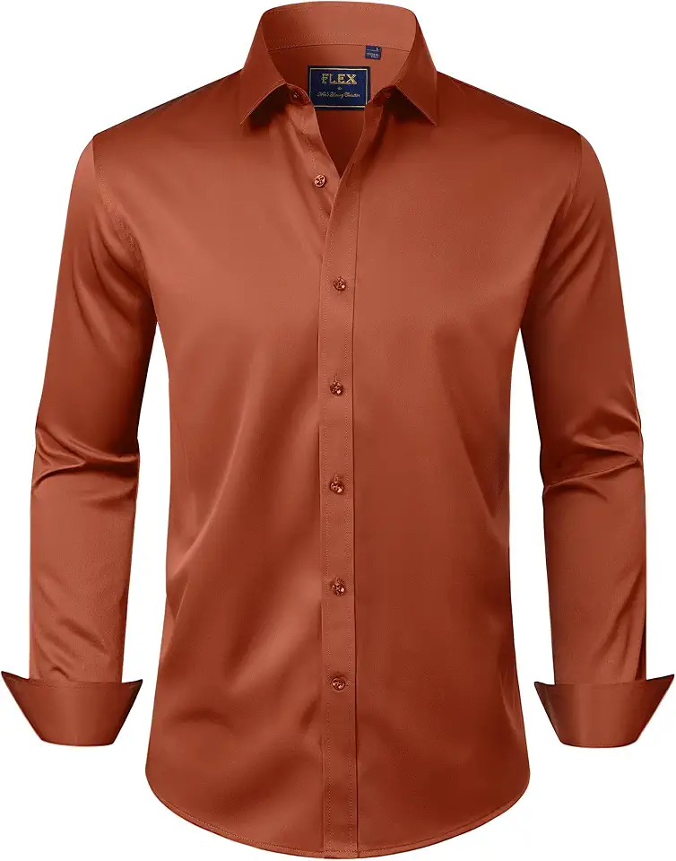 Men's Rust Linen Long Sleeve Popover Shirt
