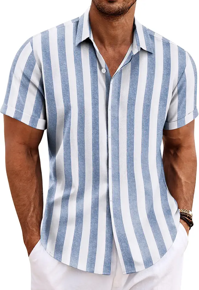 Global Recycled Standard COOFANDY Men's Linen Shirts Short Sleeve Casual Shirts Button Down Shirt for Men Beach Summer Wedding Shirt