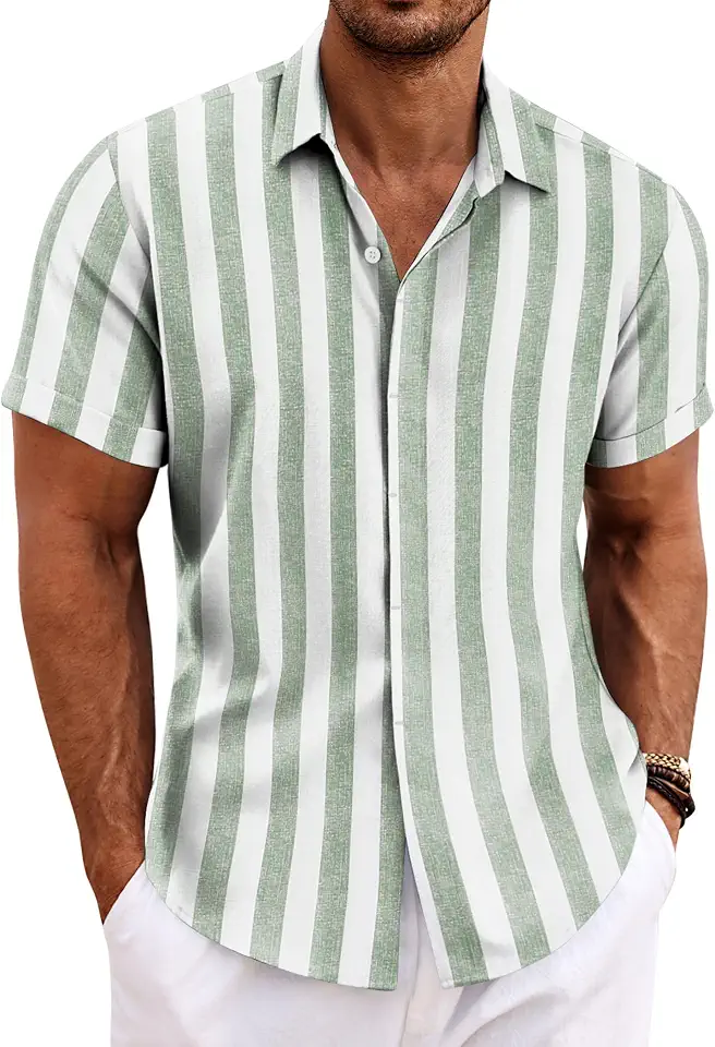 Global Recycled Standard COOFANDY Men's Linen Shirts Short Sleeve Casual Shirts Button Down Shirt for Men Beach Summer Wedding Shirt