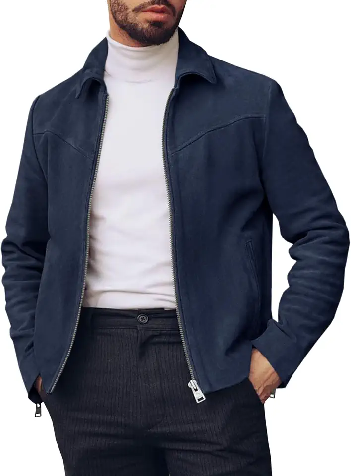 Men's Navy Suede Trucker Jacket