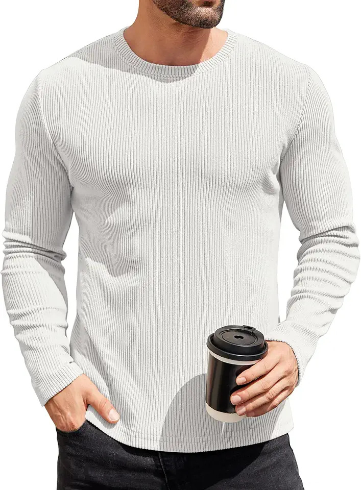 COOFANDY Mens Long Sleeve Shirts Thermal T-Shirt Slim Fit Crewneck Sweater Knitted Pullover Shirt