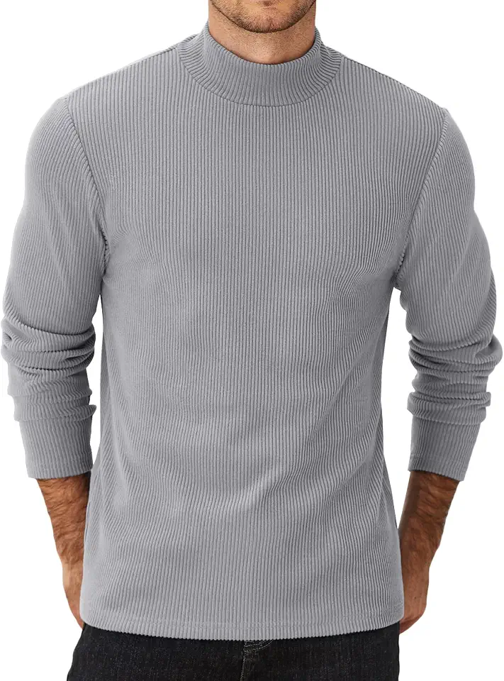 Men's Grey Mock Neck Cardigan Sweater