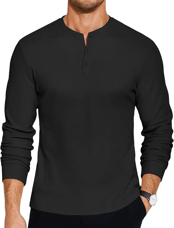 COOFANDY Men's Henley T-Shirts Long Sleeve Pullover Shirt Casual Basic Tees