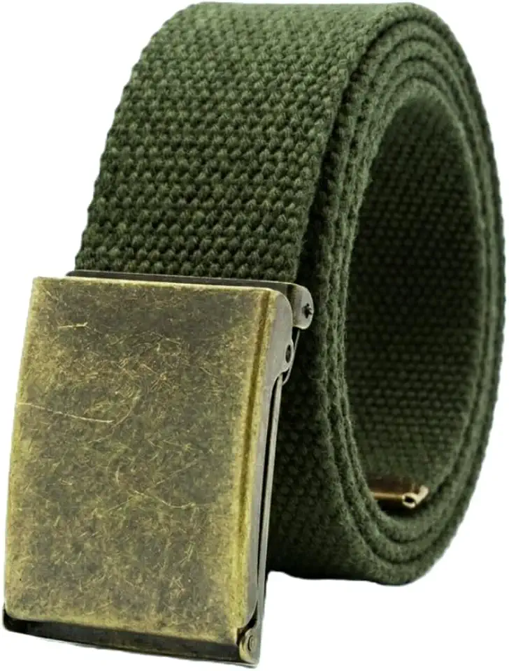 Canvas Belt Web Belt Military Belt Golf Belt with Antique Brass Flip-Top Buckle and Tip Waist size Up to 45" Long