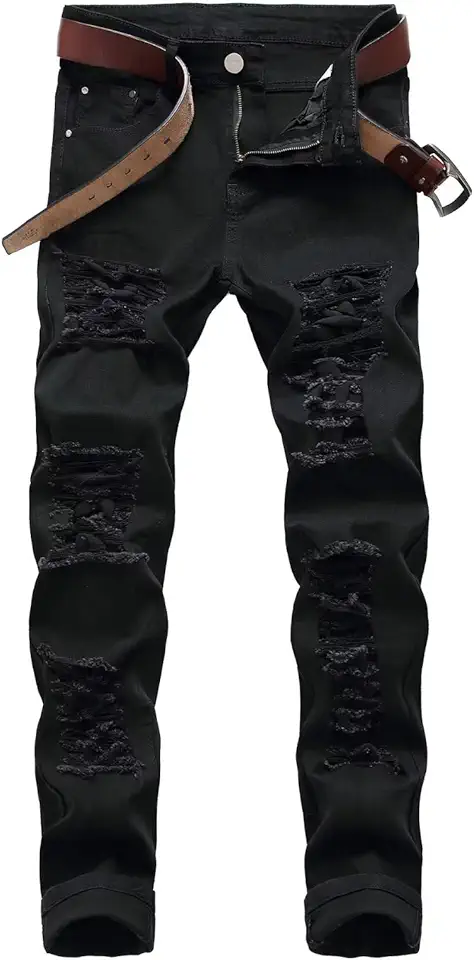 Men's Slim Fit Black Distressed Denim Jeans