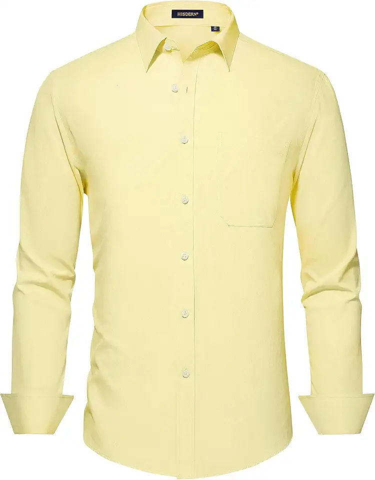 HISDERN Mens Dress Shirts Long Sleeve Button Down Casual Shirts for Men Inner Contrast Formal Business Tuxedo Wedding Shirt