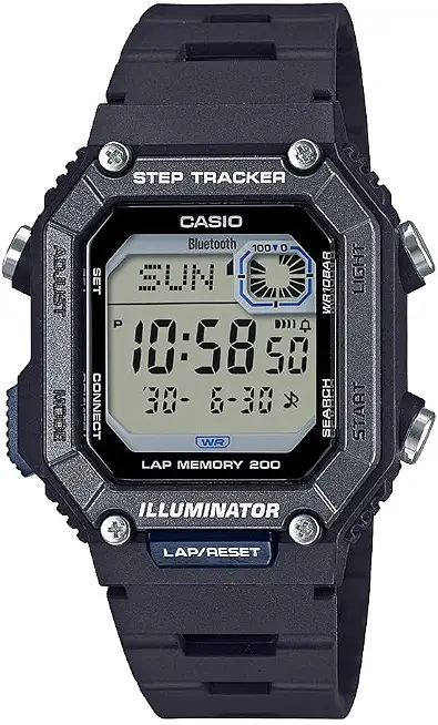 WS-B1000 Series | Men's Digital Watch | (Black) | 100M WR | Step Tracker | LED Illuminator | 100 SEC Chronograph | Daily Alarm | 2-Year Battery