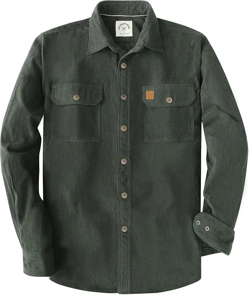 Dubinik® 8.3 oz Heavyweight Mens Corduroy Shirt Jacket Casual Work Snap Button Long Sleeve Vintage Regular Fit 2 Pockets