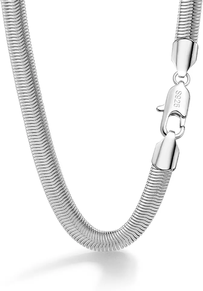 Dankadi Men 925 Sterling Silver Necklace Italian 6MM-8MM Flexible Flat Snake Chain Choker 16-30 Inch 24K Gold plated Fine Jewelry Gifts for Women