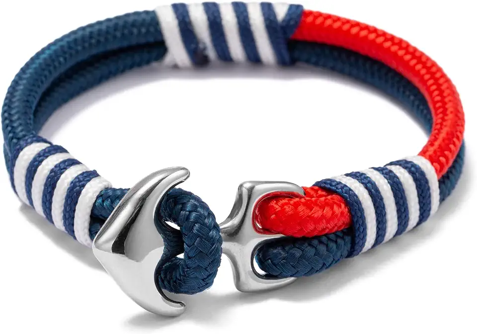 Anchor Rope Bracelet for Men, Handmade Nautical Rope Bracelet with Stainless Steel Clasp, Durable Rope Wristband, Unique Choice for Men, Women & Couples