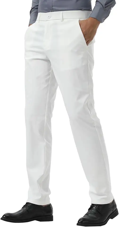 Plaid&Plain Men's Slim Fit Dress Pants Stretch Khaki Pants Wrinkle Free