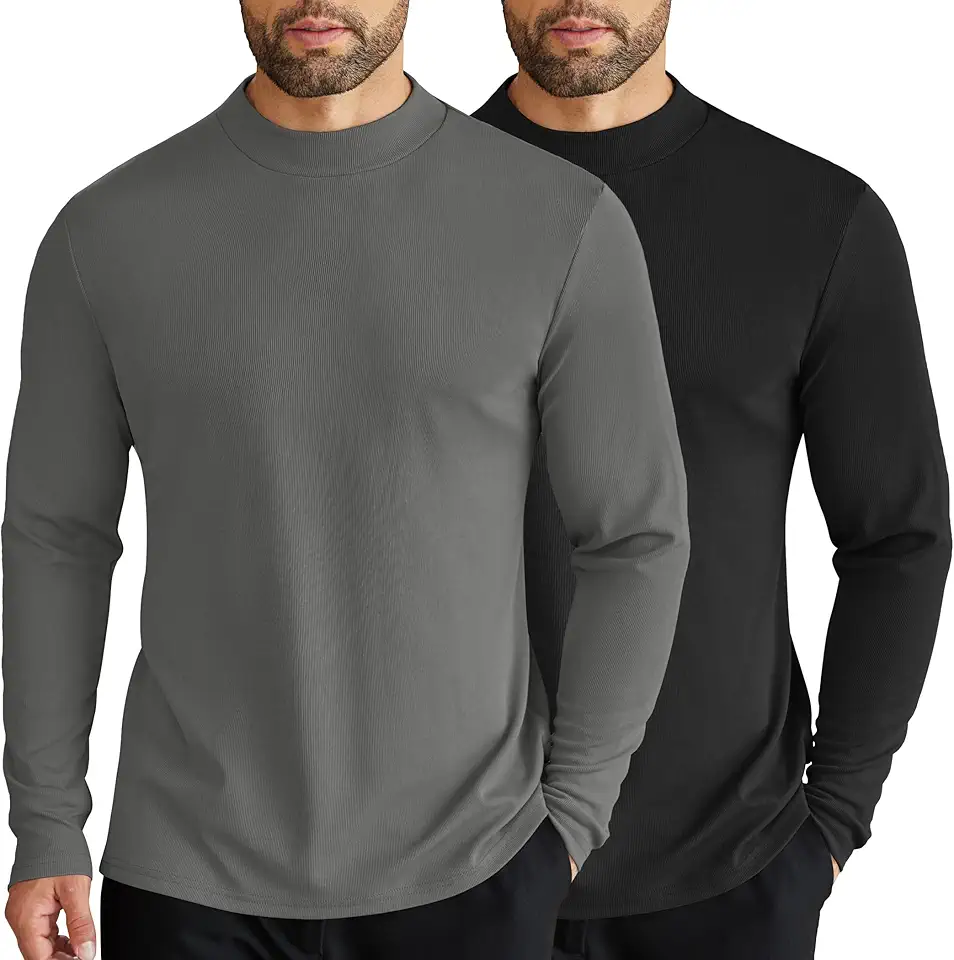 COOFANDY Men's Mock Turtleneck Long Sleeve Shirts Slim Fit Basic T-Shirt Ribbed Pullover Sweater