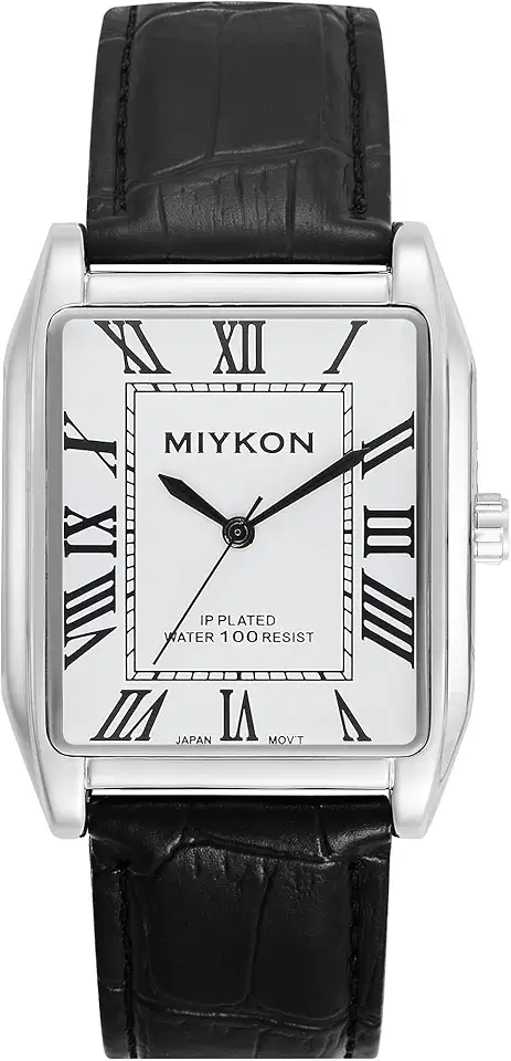 Miykon Vintage Watches for Men – Classic Tank Square Analog Watch with Genuine Leather Wrist Strap, Mens Dress Watches – Japanese Quartz, Waterproof to 100ft
