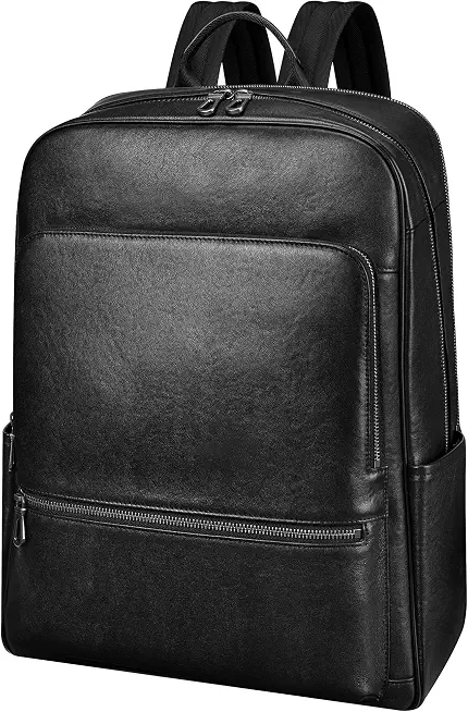 Colins Keirs Large Black Leather Backpack for Men, 17" Laptop Business Bag
