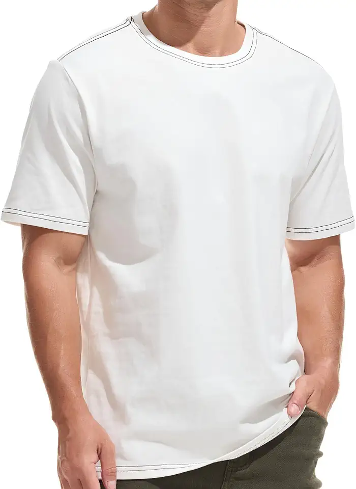 VEIISAR Men's Heavy Weight Crew Neck T-Shirt - Mens Premium 100 Cotton Thick Tees Pre Shrunk
