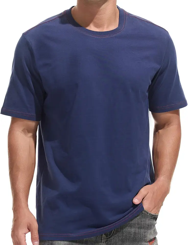 VEIISAR Men's Heavy Weight Crew Neck T-Shirt - Mens Premium 100 Cotton Thick Tees Pre Shrunk