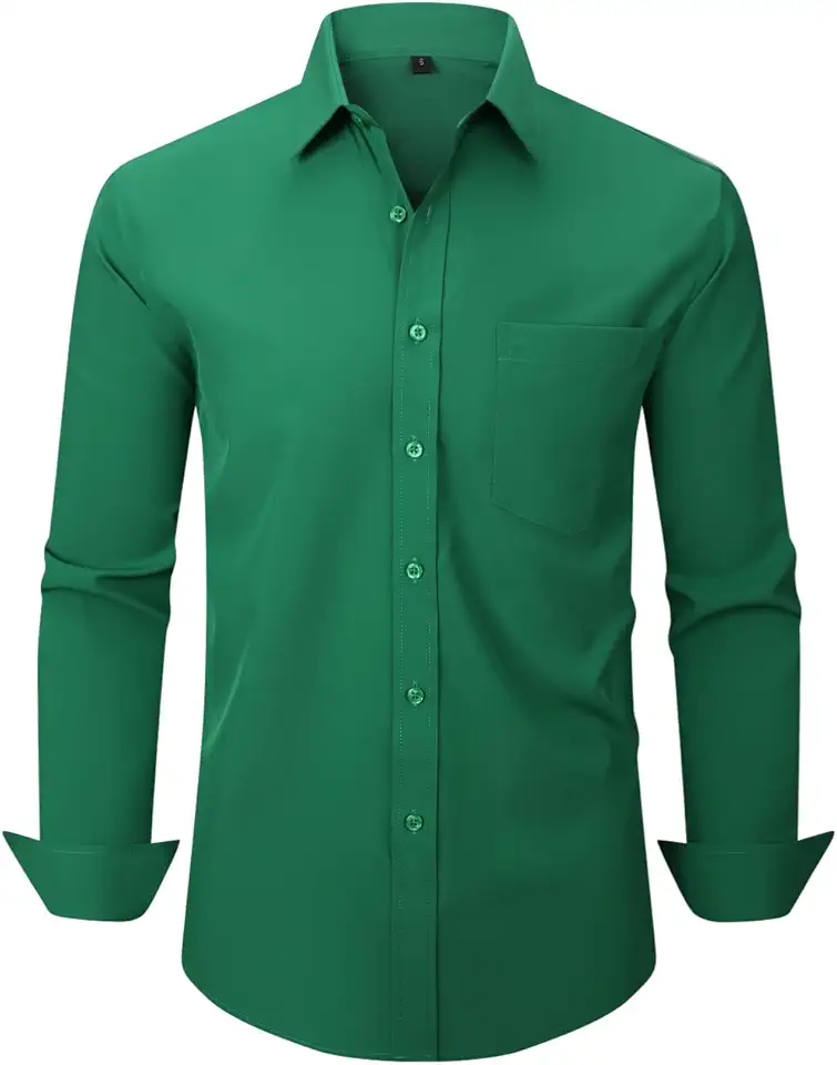 Men's Dress Shirts Long Sleeve Button Down Shirt Business Formal Stretch Shirt Regular Fit with Pockets