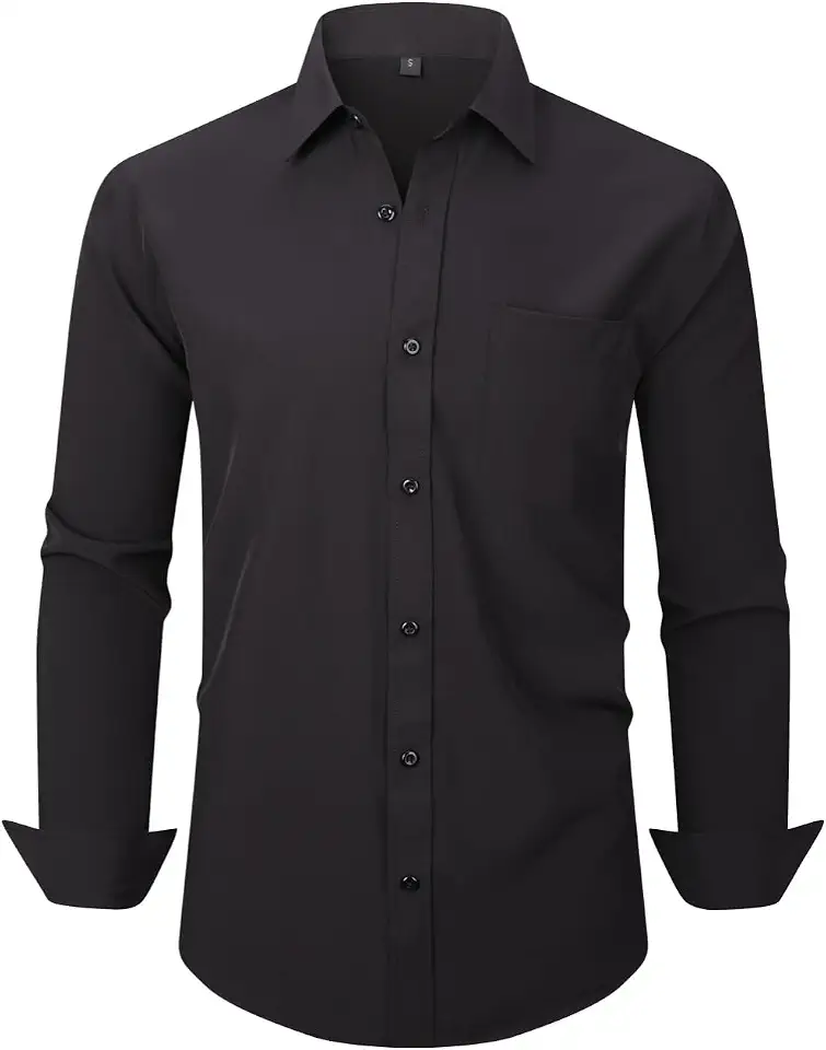 Men's Dress Shirts Long Sleeve Button Down Shirt Business Formal Stretch Shirt Regular Fit with Pockets