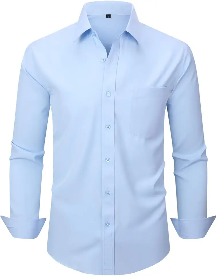 Men's Dress Shirts Long Sleeve Button Down Shirt Business Formal Stretch Shirt Regular Fit with Pockets