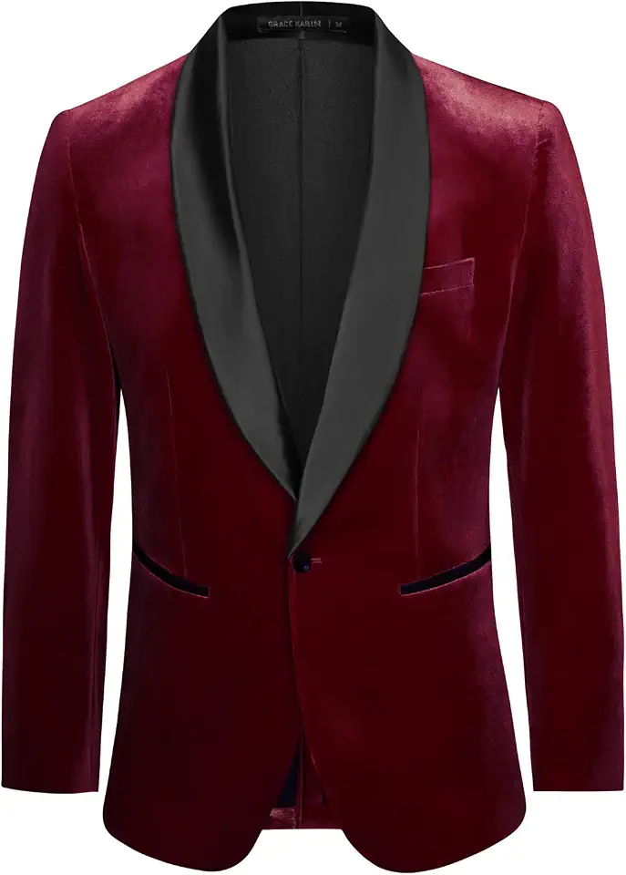 GRACE KARIN Mens Velvet Blazer One Button Shawl Lapel Slim Fit Suit Jacket Sport Coat Dinner Party Prom Wedding Tuxedo