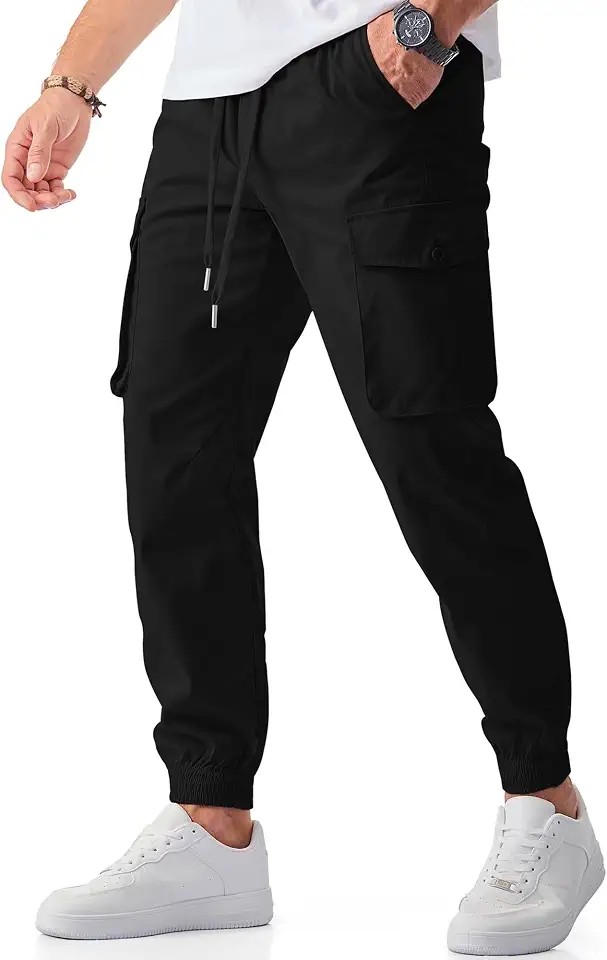 Global Recycled Standard JMIERR Men's Casual Cargo Joggers Pants Stretch Elastic Waist Drawstring Tapered Sweatpants with Pockets