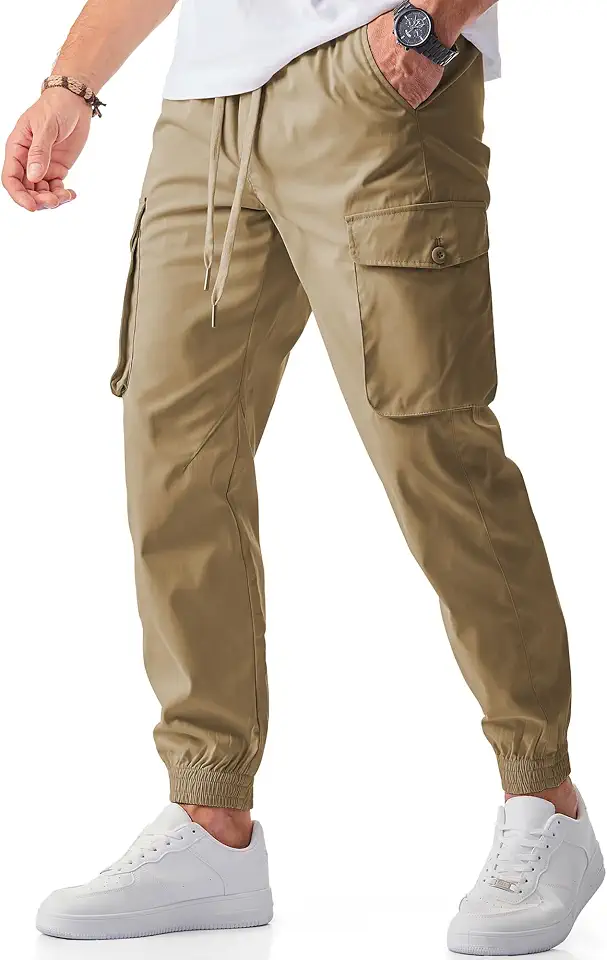 Global Recycled Standard JMIERR Men's Casual Cargo Joggers Pants Stretch Elastic Waist Drawstring Tapered Sweatpants with Pockets