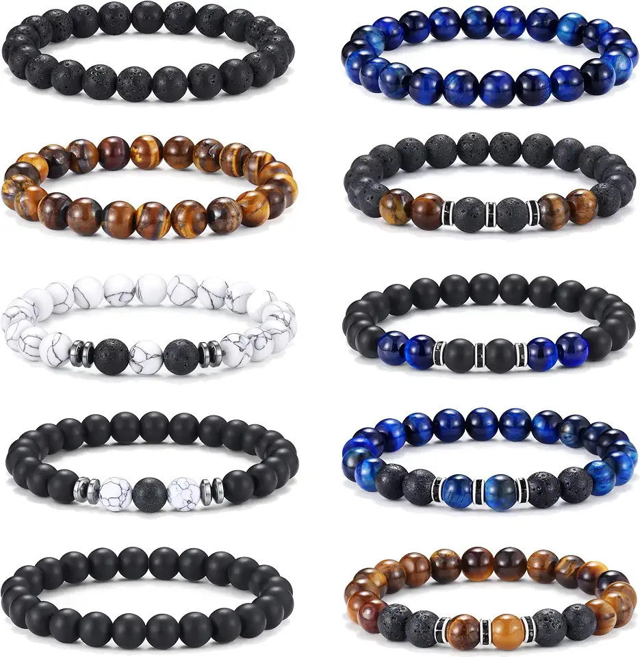 Jewdreamer 10PCS Natural Stone Beaded Bracelet For Men 8MM
