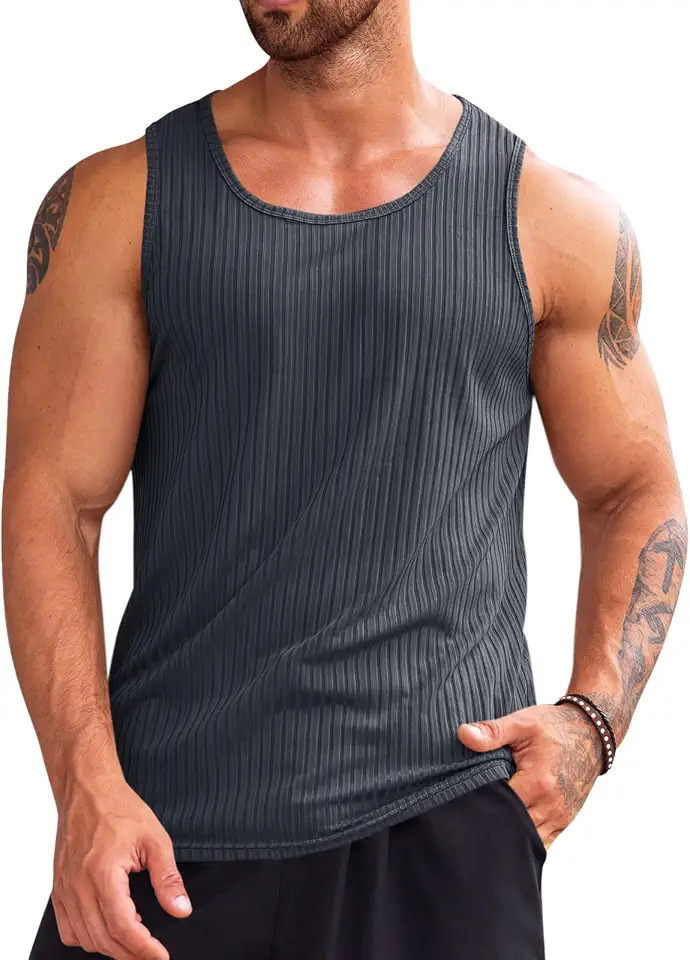 Runcati Men's Ribbed Tank Tops Knit Sleeveless Workout T Shirt