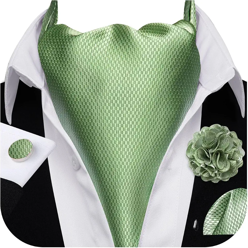Ascot Tie Silk Cravat Paisley Scarf Self Ties Pocket Square Cufflinks Set Dress Wedding