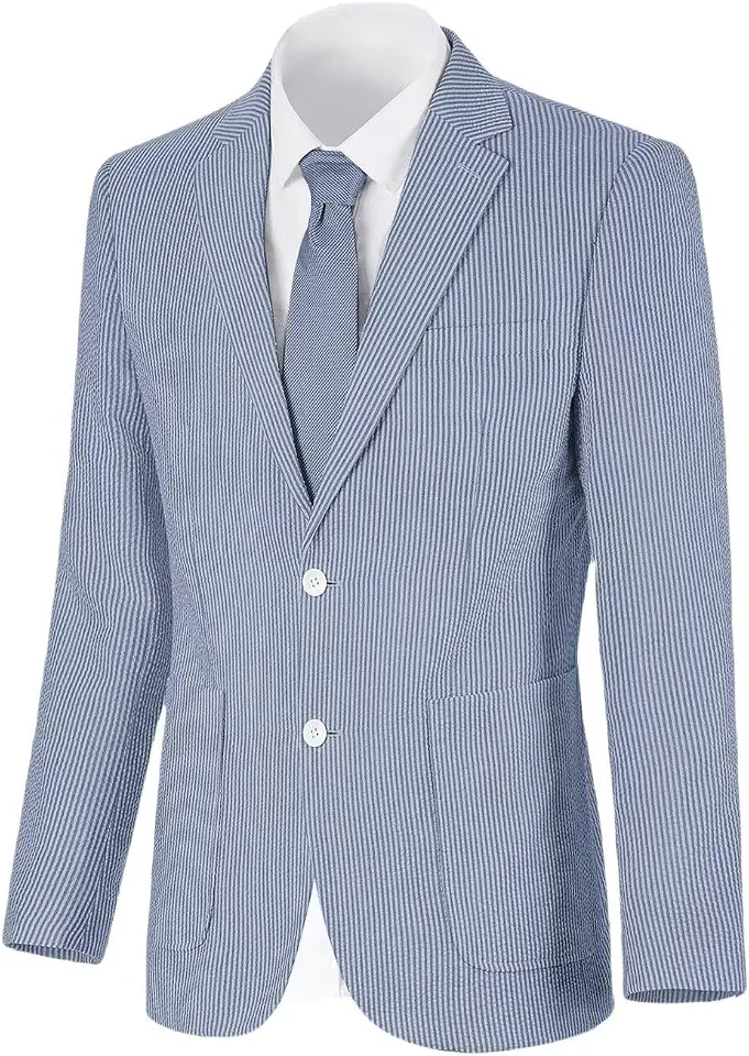 Global Recycled Standard Mens Seersucker Suit Jacket Summer Blazer Slim Fit Sport Coats Tux Jackets