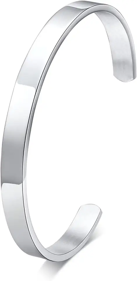 MEALGUET Stainless Steel Mens Cuff Bracelet : Minimal Cool Silver/Black/Gold Plated Open Metal Cuff Bangle Bracelets for Men,Mens Bracelet Jewelry Gift